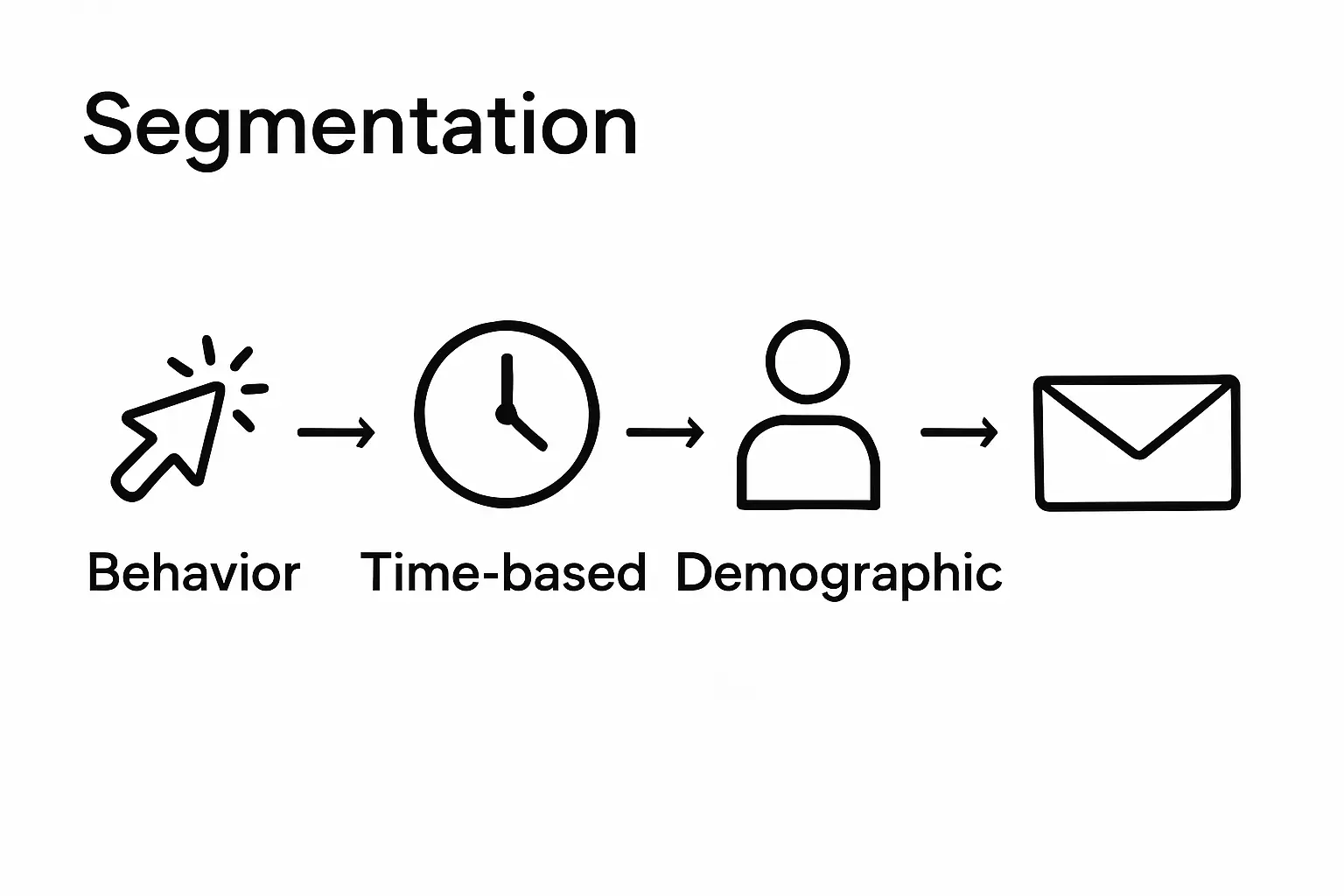 Infographic showing triggers in drip email marketing—user behavior, time-based, demographic.