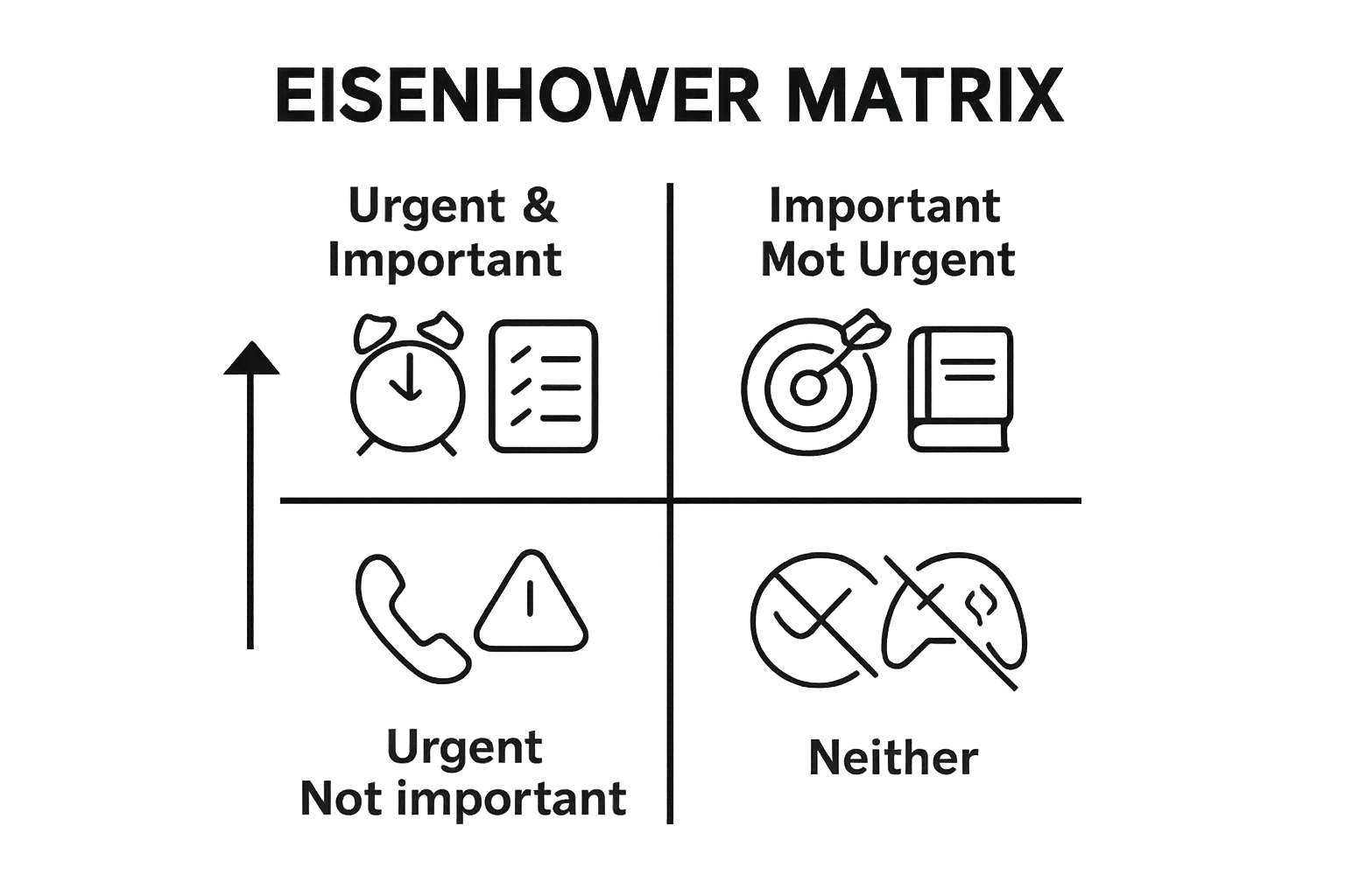 Eisenhower Matrix with 4 labeled quadrants and task icons showing priority levels