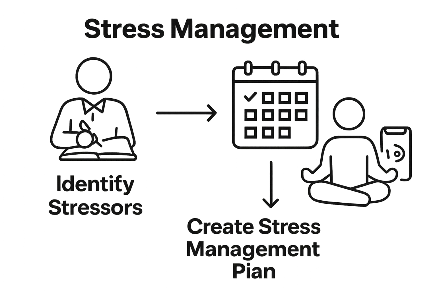 Three steps for leadership stress management visualized