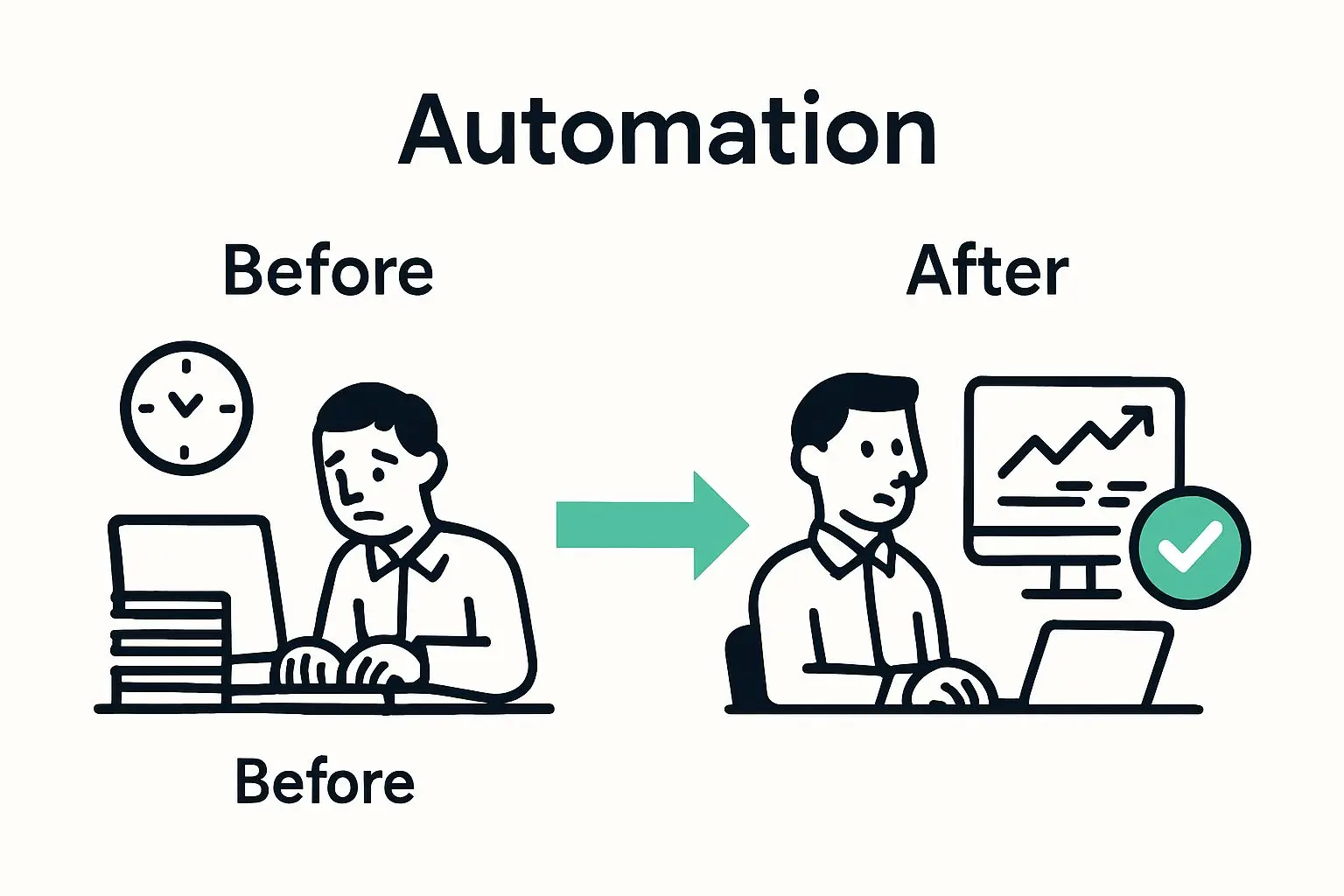 Before and after visual comparing manual vs automated admin tasks