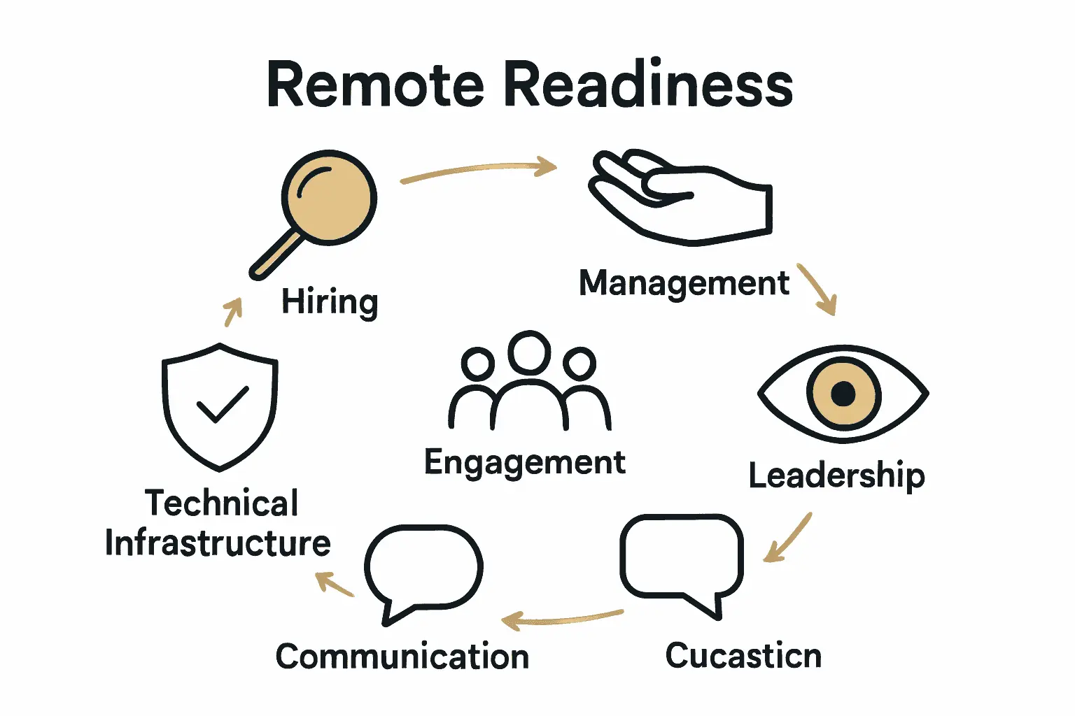 Infographic showing six assessment dimensions for remote readiness in membership organizations.
