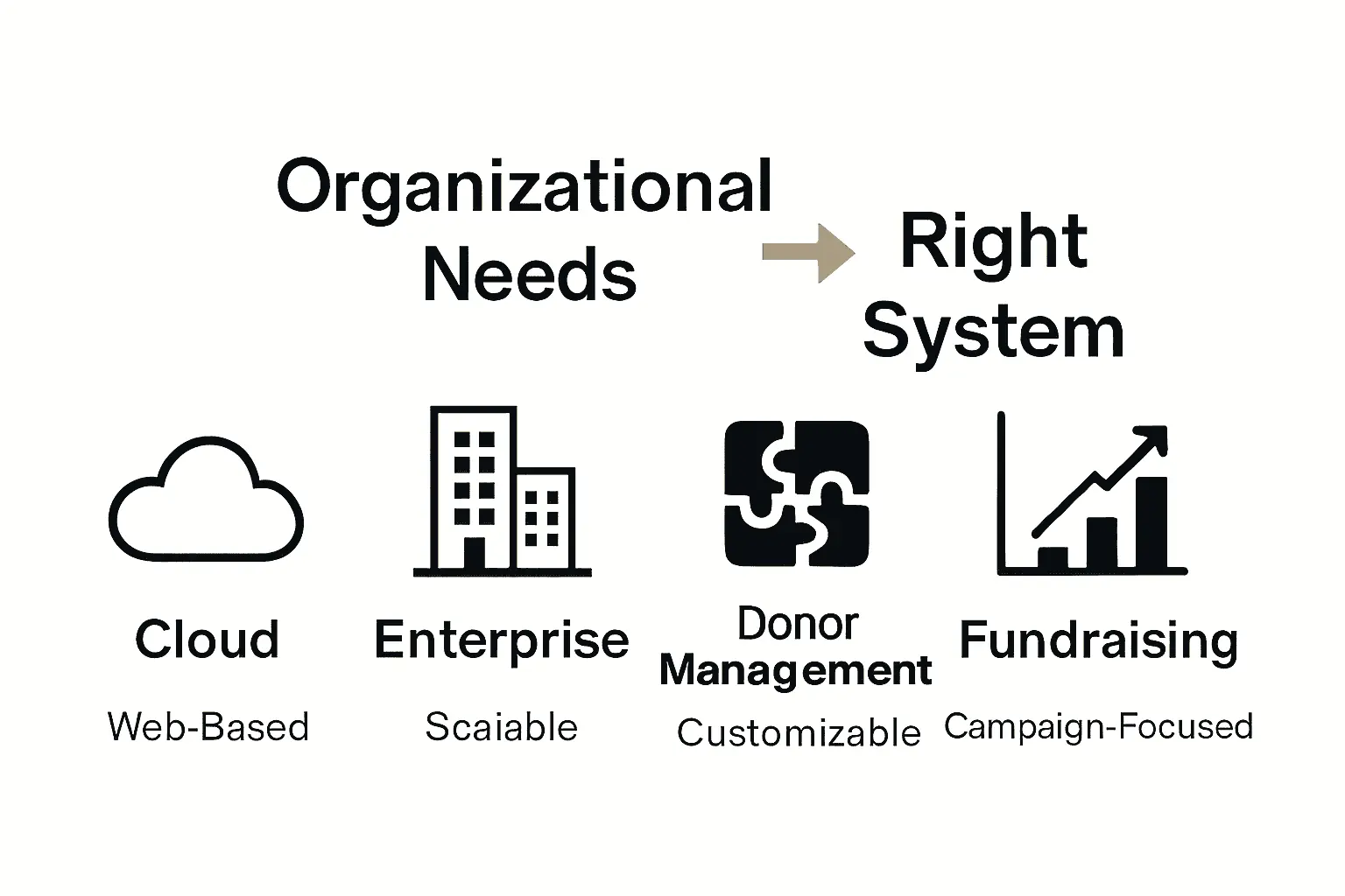 Infographic comparing four types of donor management systems.