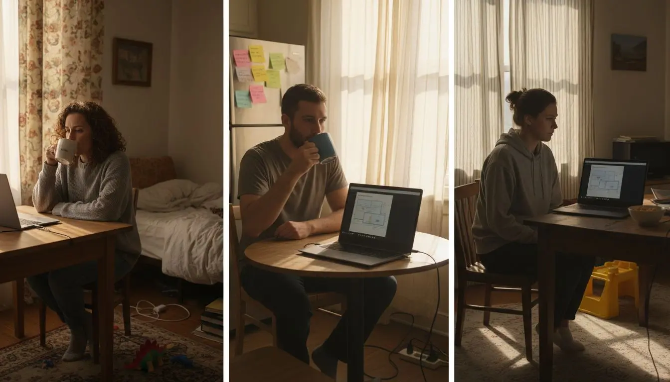 Virtual office coworkers at home settings