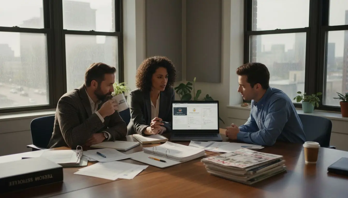 Team reviewing membership tool dashboard comparison