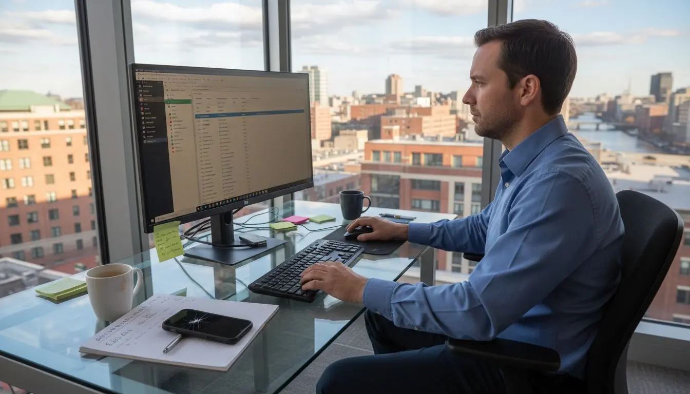 Membership manager using CRM in corner office