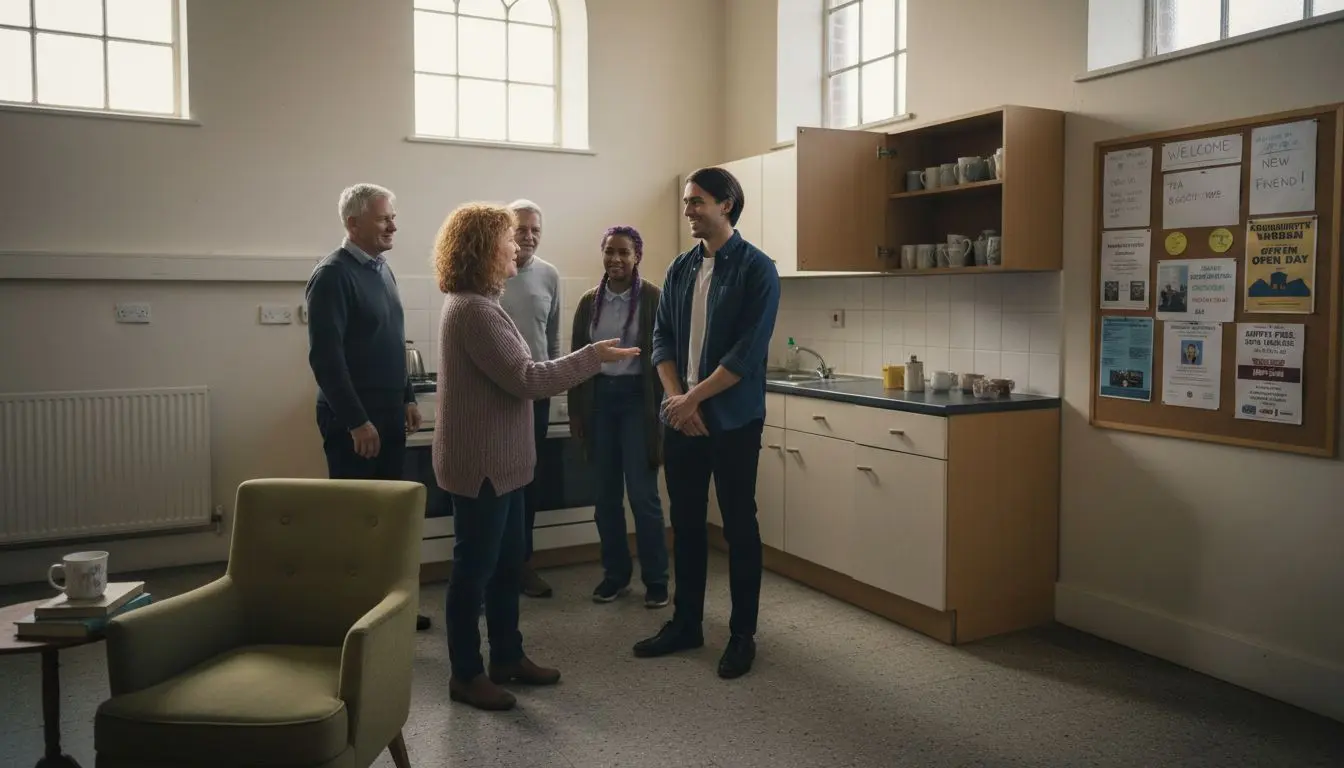 Volunteer being welcomed by mentor in lounge