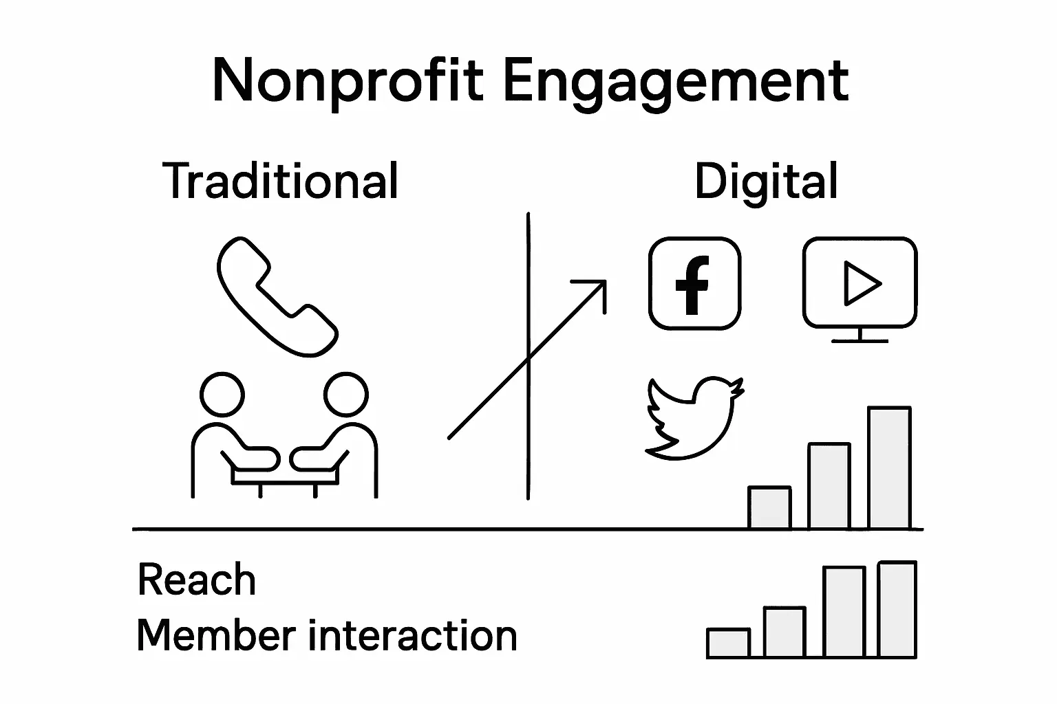 Infographic comparing traditional and digital nonprofit engagement