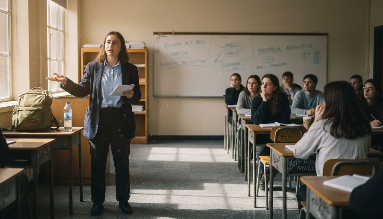 Student presenting a speech in classroom to peers