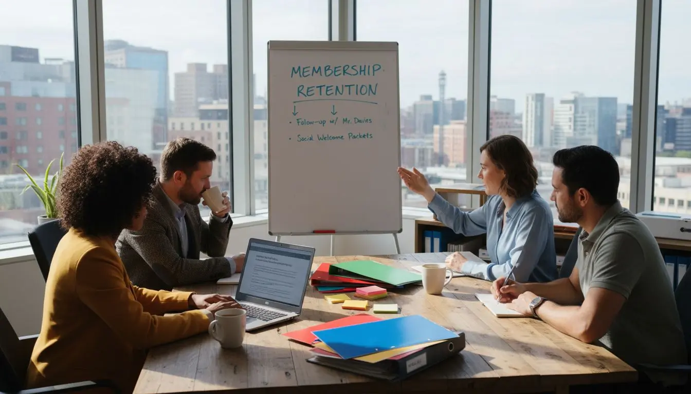 Team meeting about membership retention strategies
