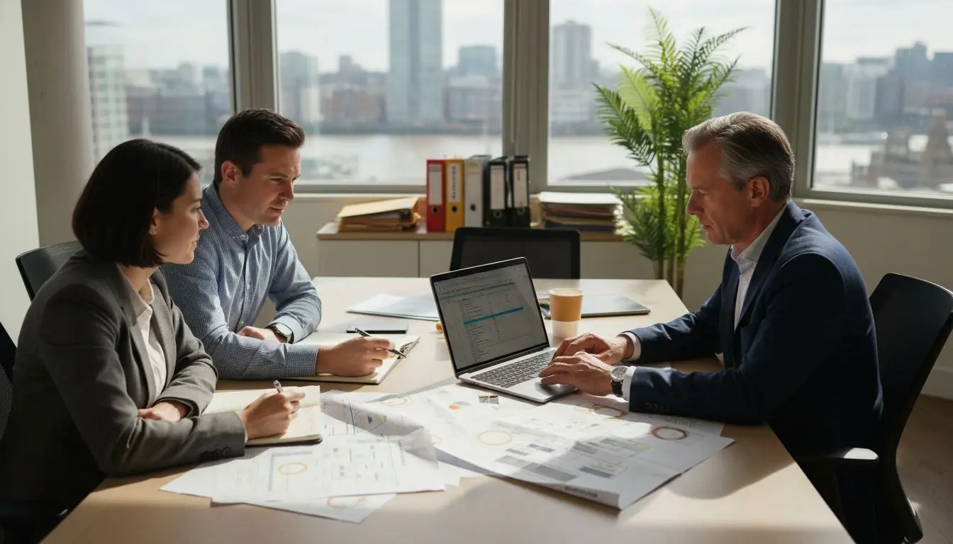 Leadership team reviewing succession documents