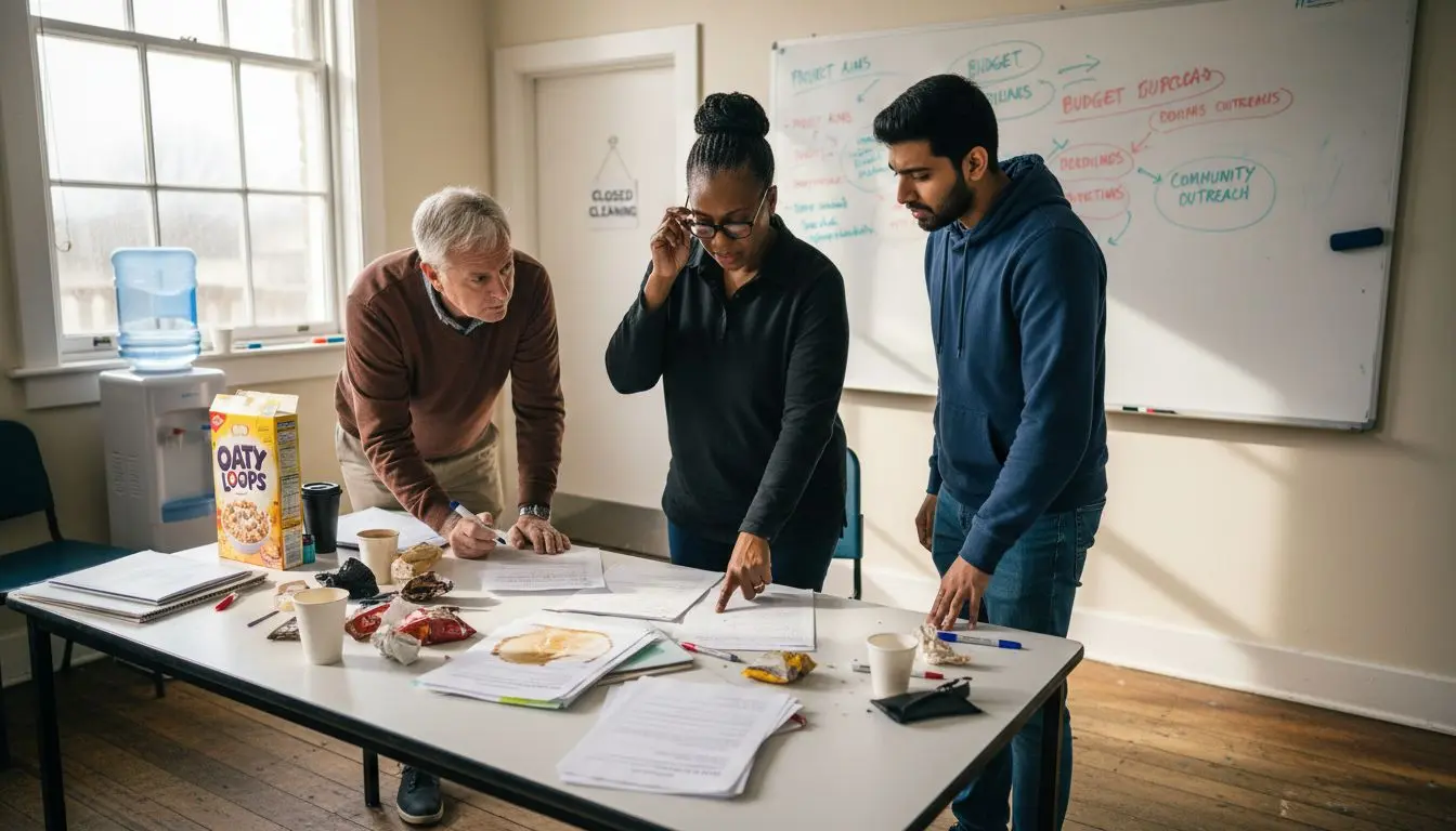 Team reviewing grant documents together