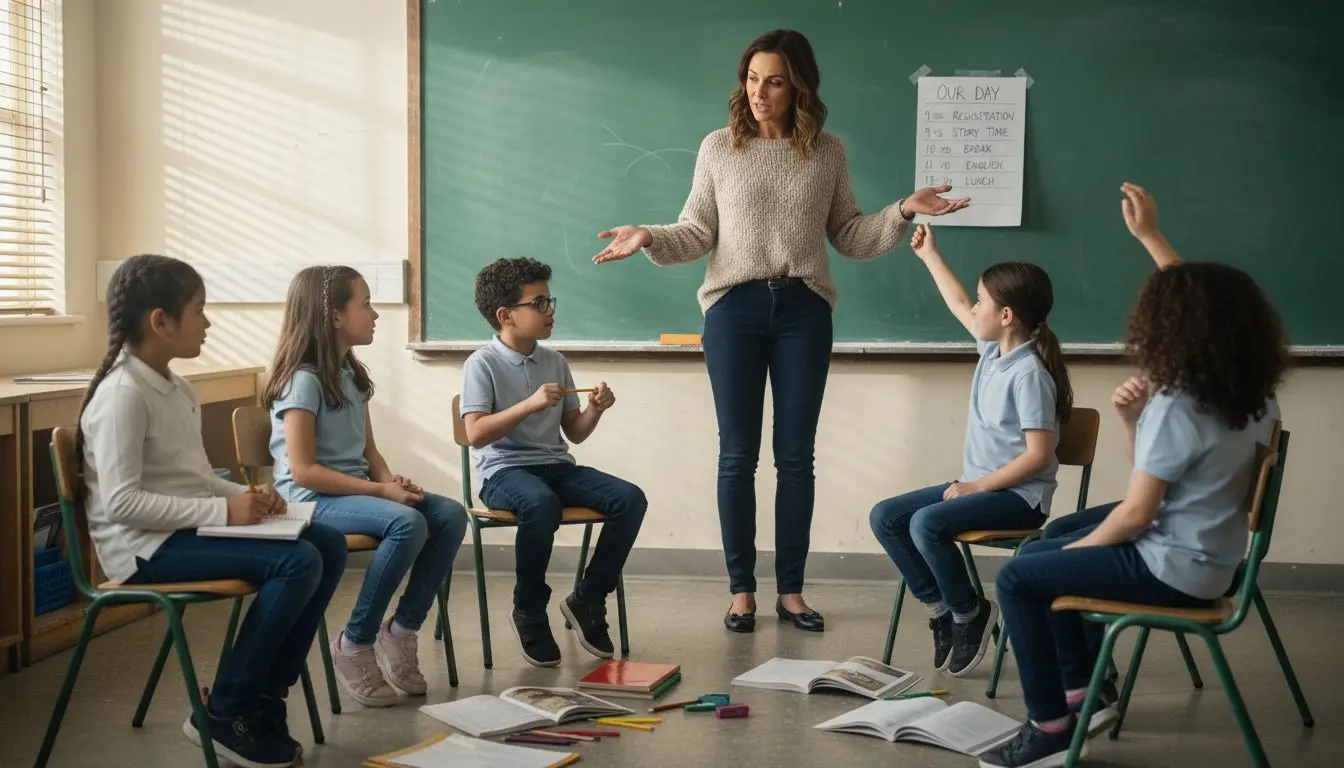 Teacher leads classroom emotional intelligence discussion