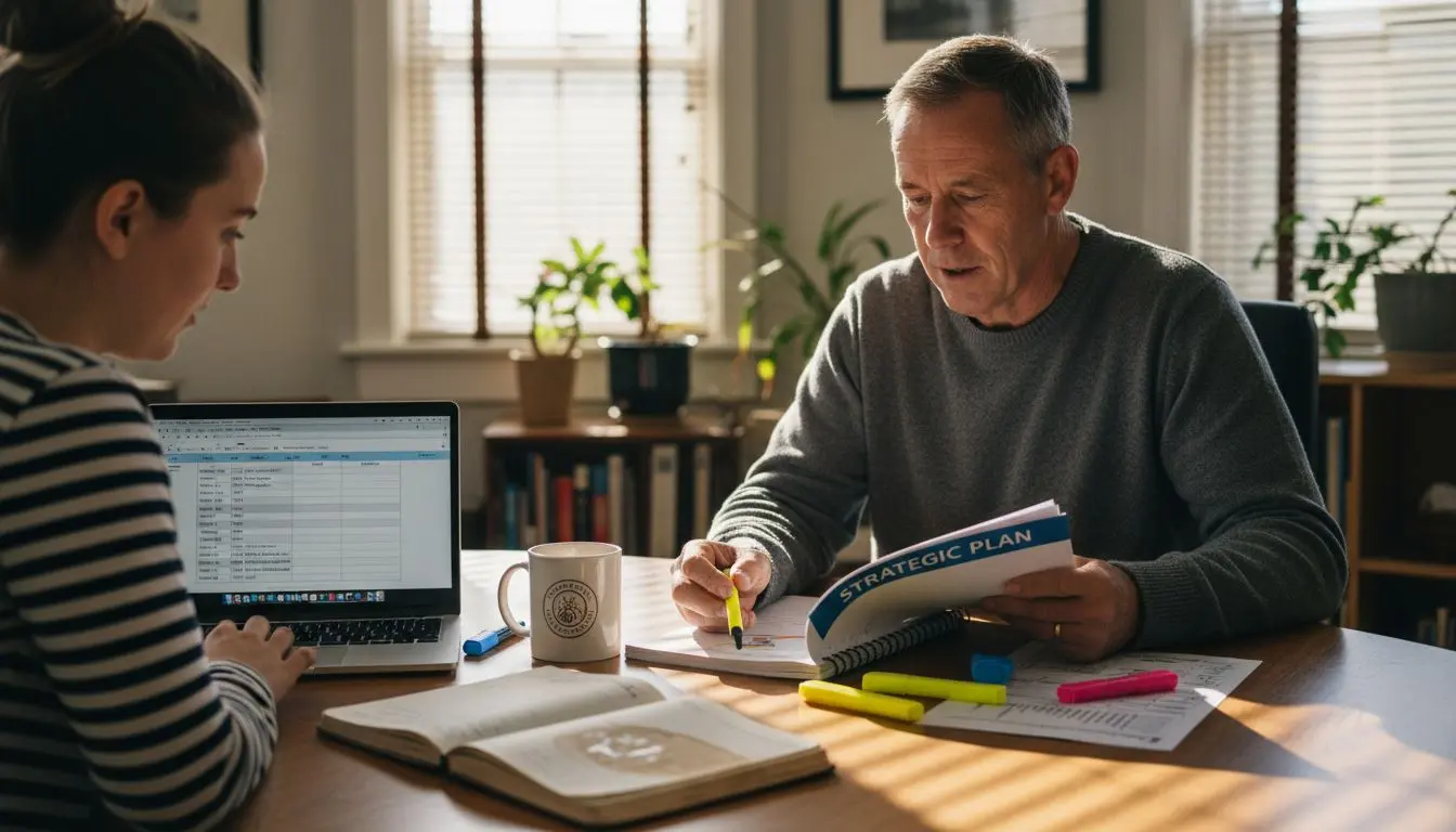 Board member reviewing strategic plan document