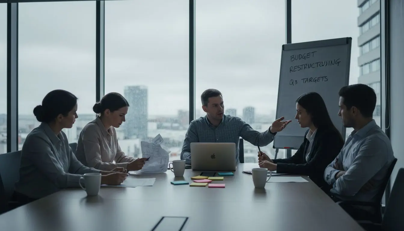 Group conflict diagnosis meeting scene