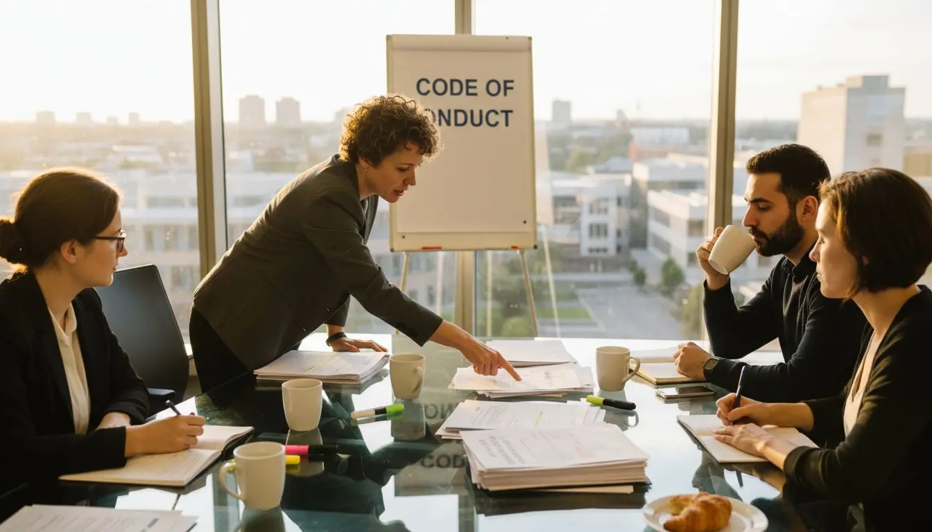 Faculty council discussing policy at conference table