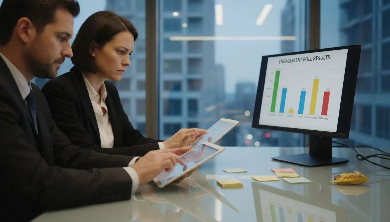 Staff interacting with live poll on tablets