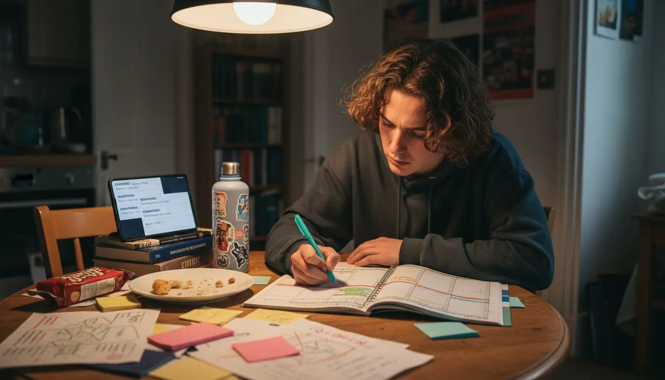 Student planning weekly study schedule