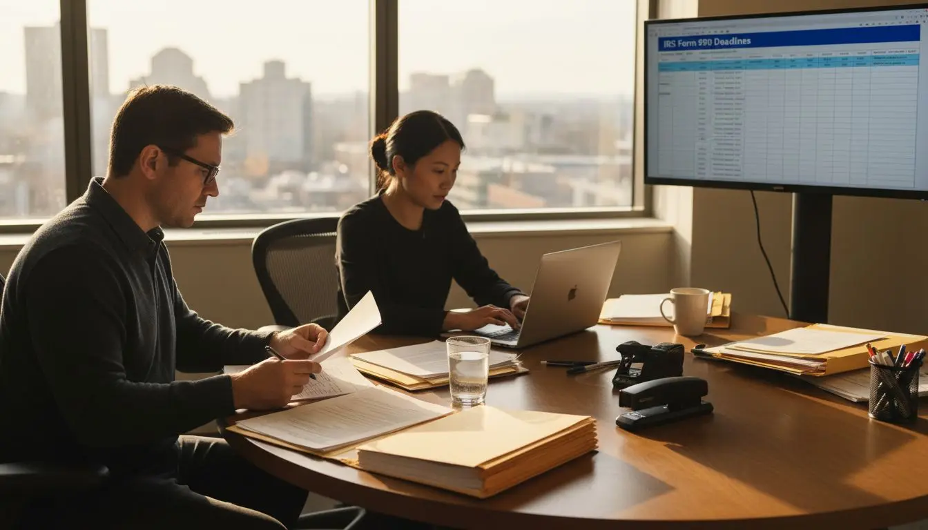 Nonprofit staff checking compliance documents
