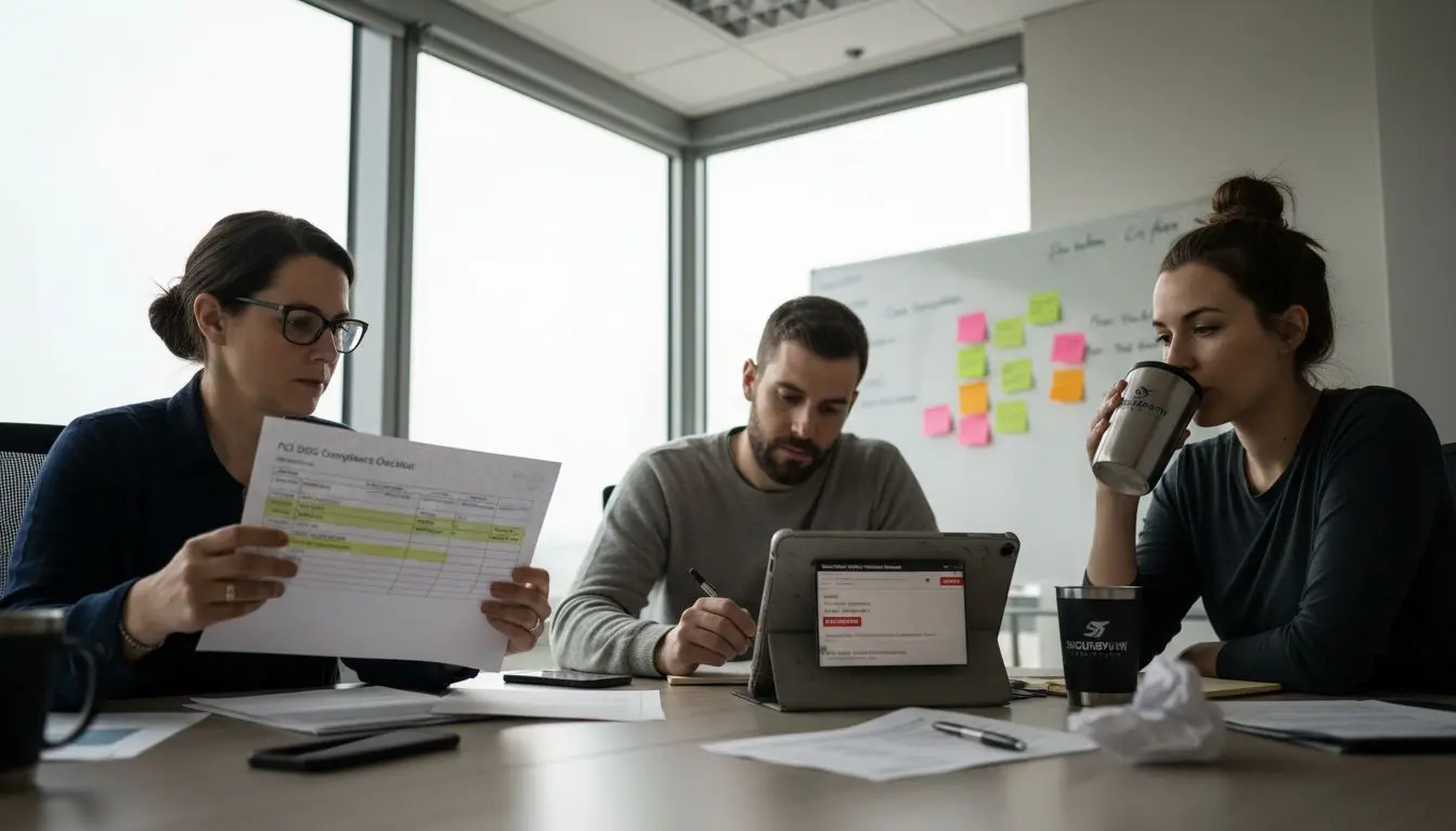 IT security team reviewing PCI DSS checklist