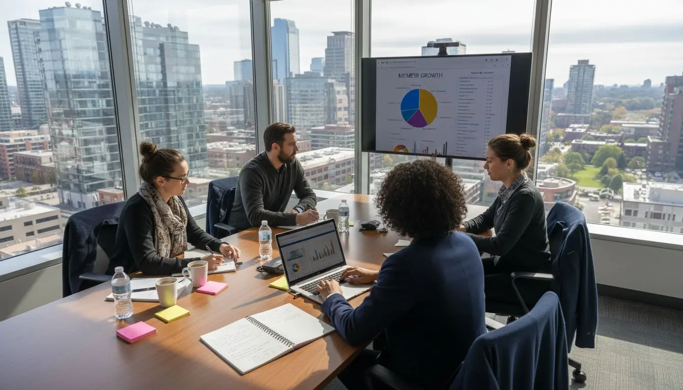 Team reviews CRM member growth chart