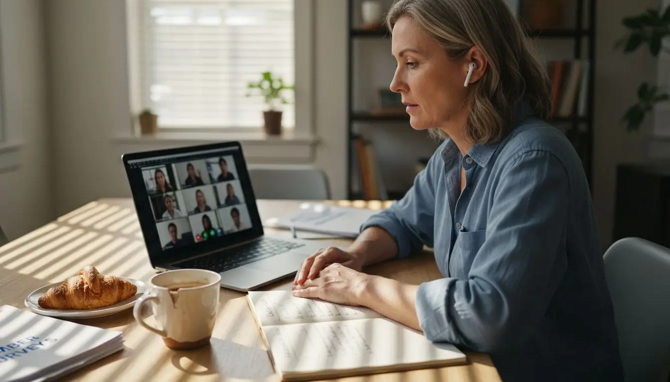 Professional attending virtual networking from home