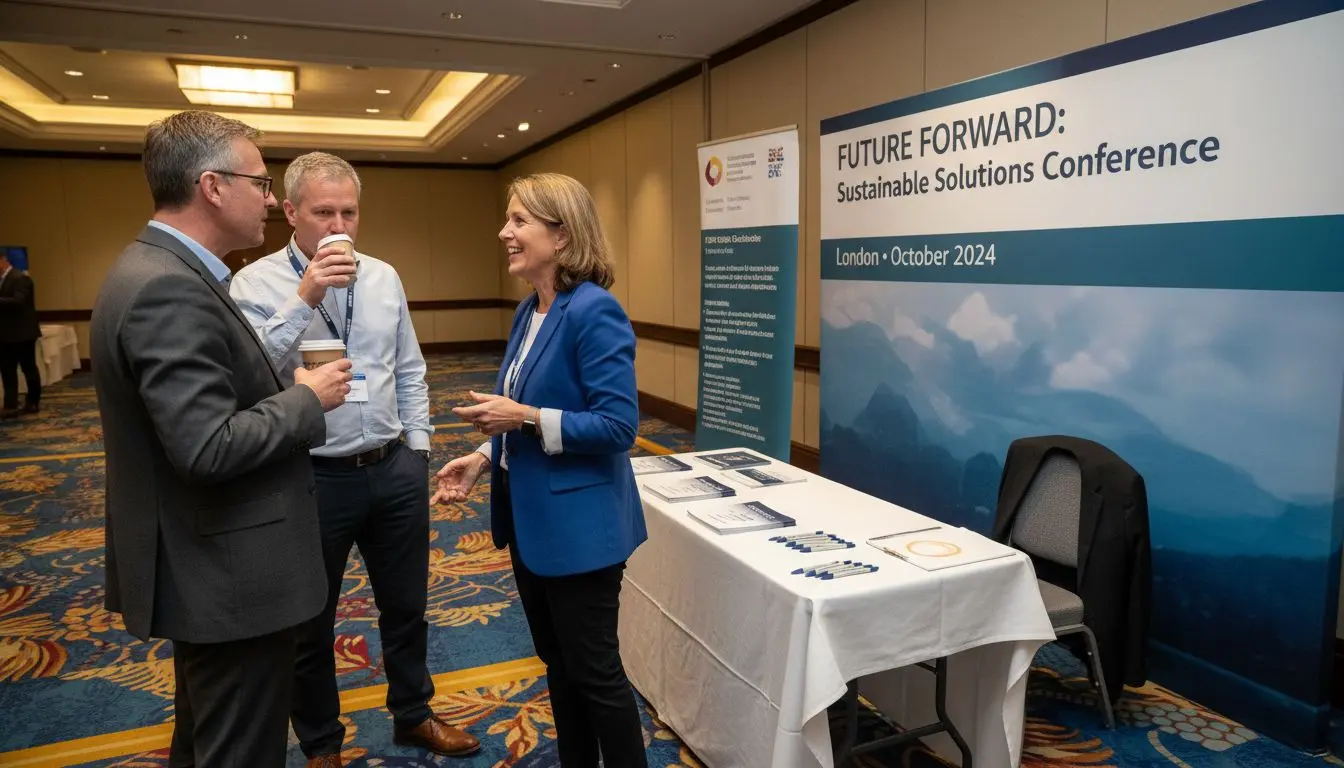 Colleagues networking at conference event