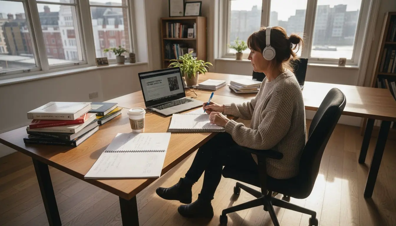 Woman taking leadership course in bright office