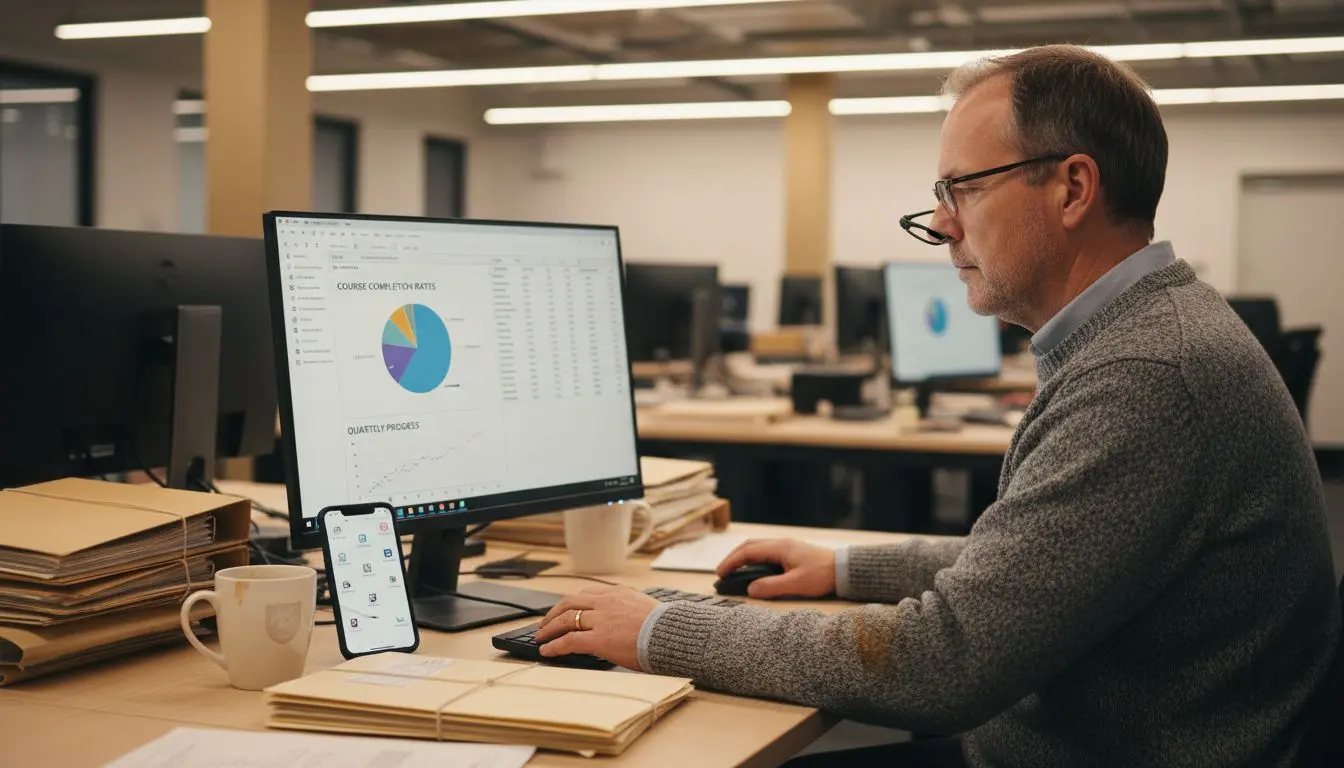 Man viewing course completion analytics