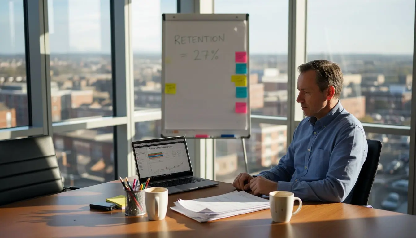 Manager viewing CRM member retention dashboard