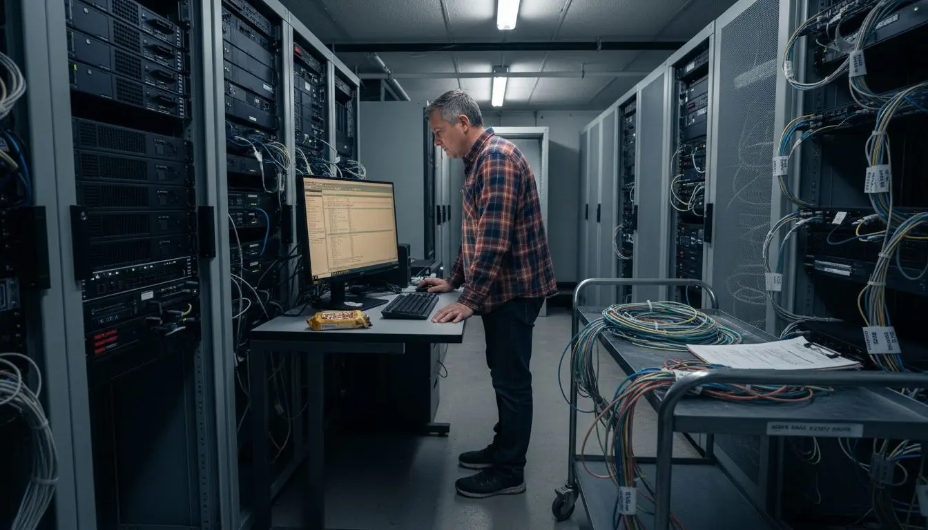 IT manager checking server for e-learning security