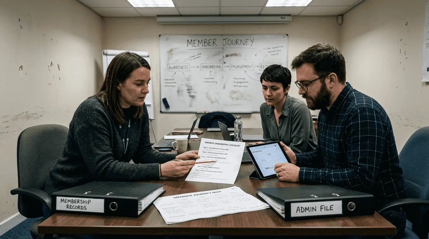 Managers discussing onboarding checklists