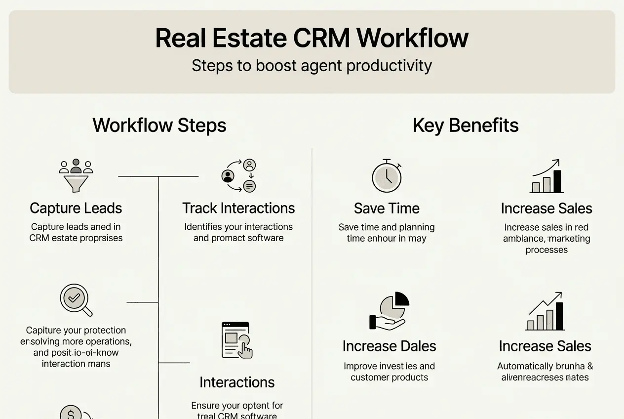 Infographic on real estate CRM workflow and benefits