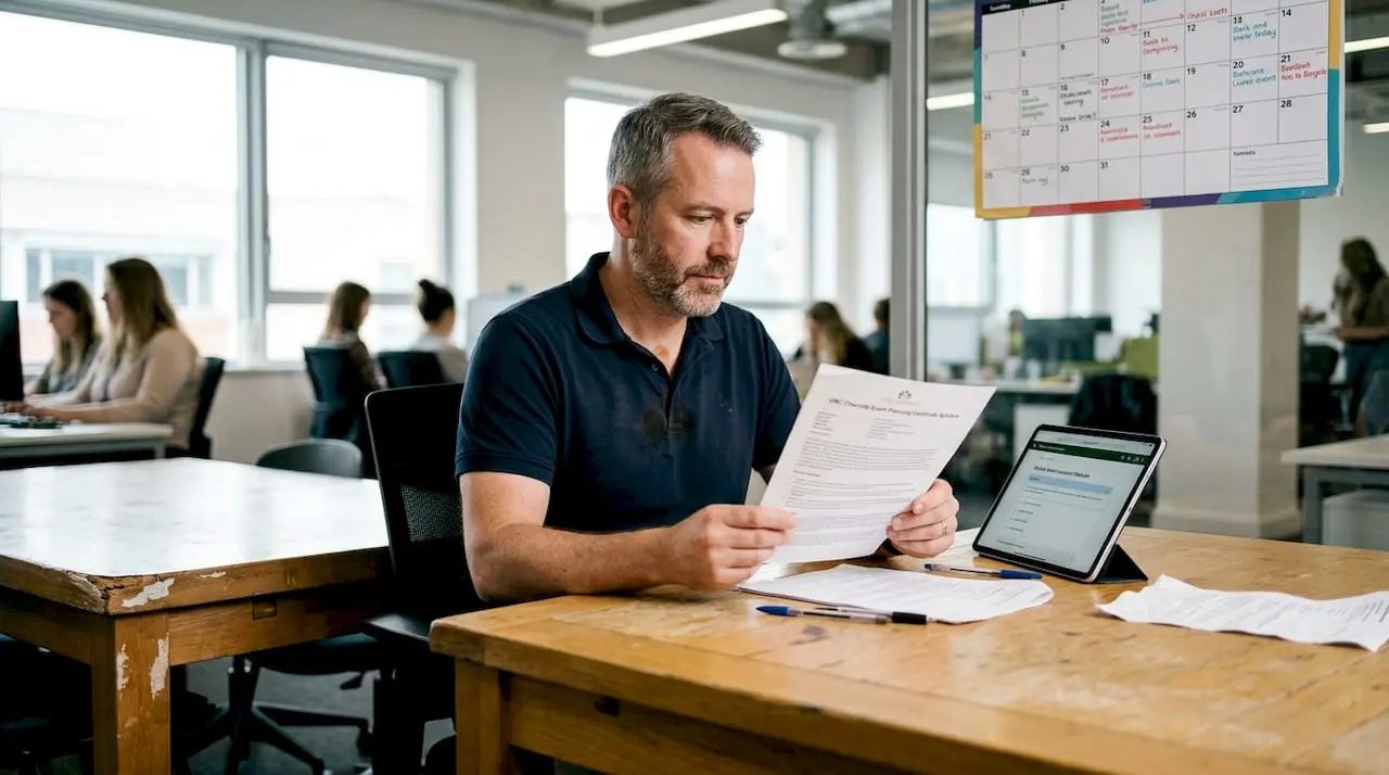Manager reviewing certificate course materials