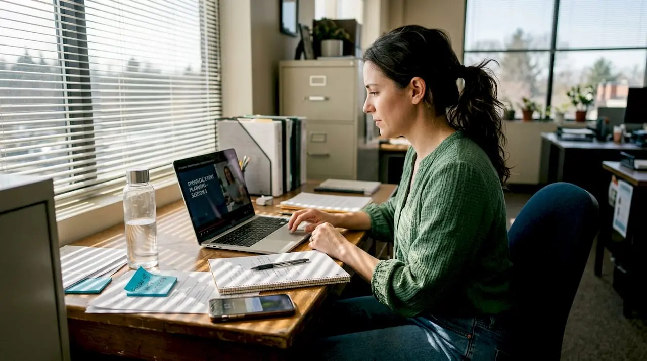 Nonprofit coordinator attending online class