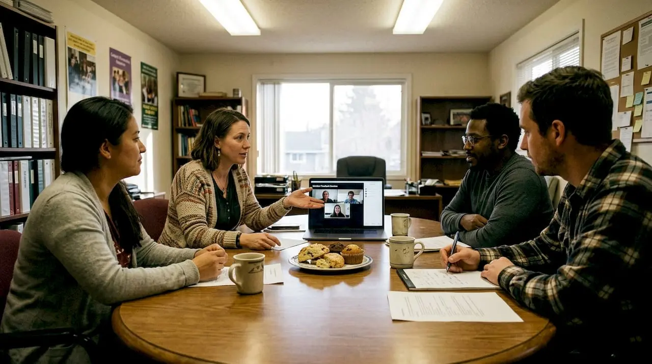 Nonprofit staff discussing member engagement