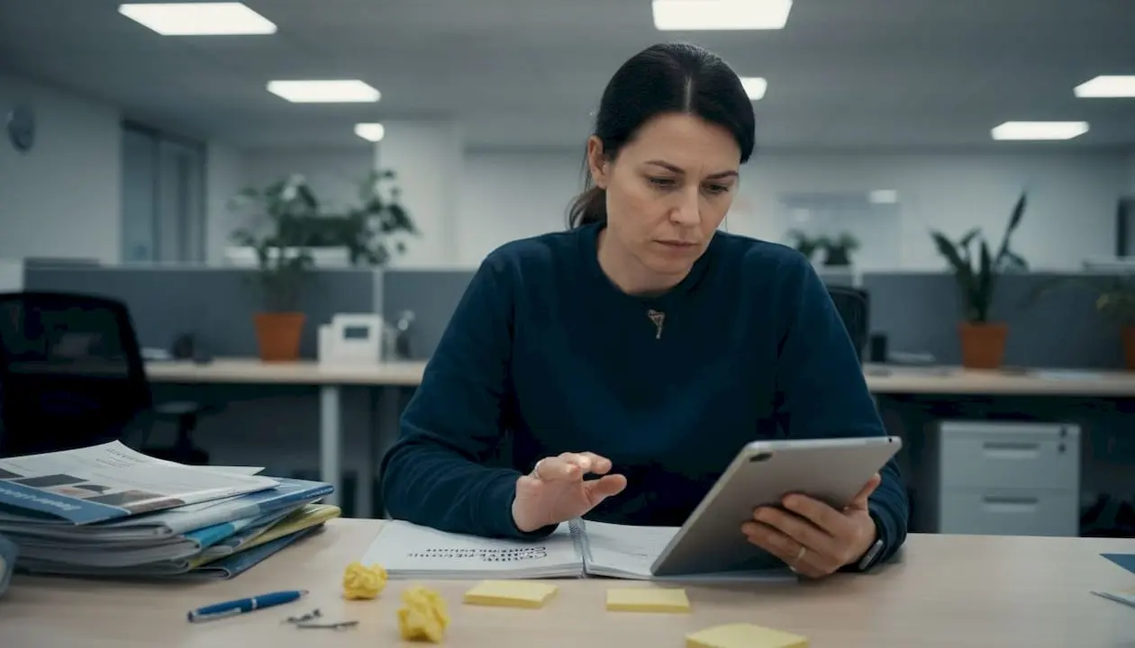 Manager reviewing leadership training materials