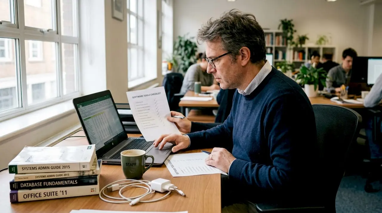 Administrator auditing onboarding technology tools