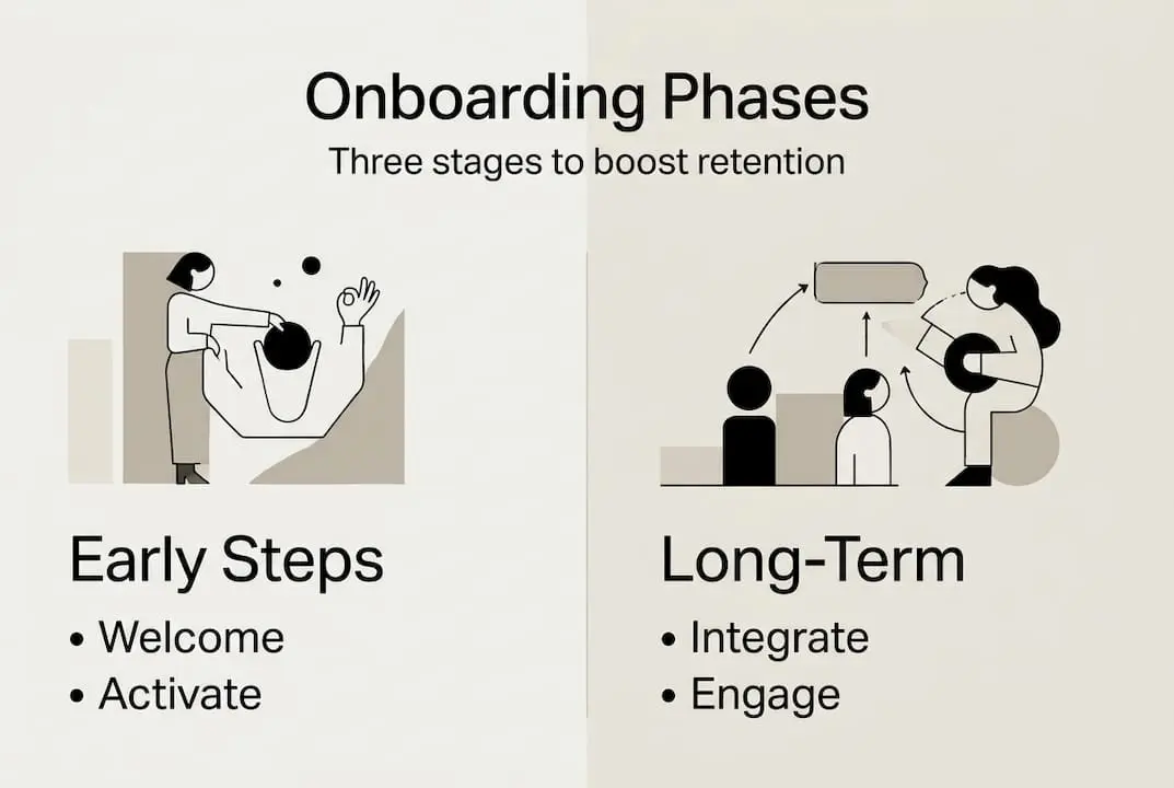 Infographic showing onboarding phases and goals