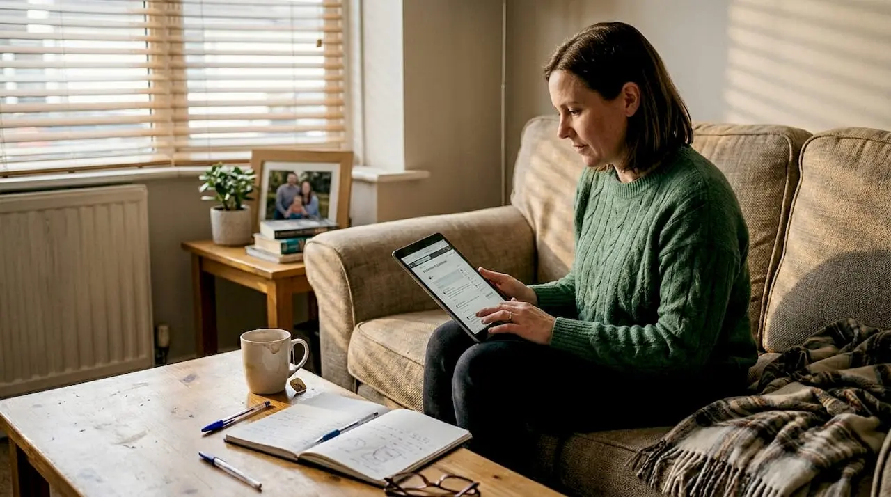 Person using online community platform at home