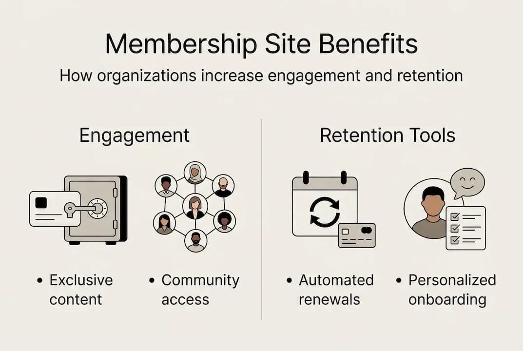 Infographic summarizing membership site benefits