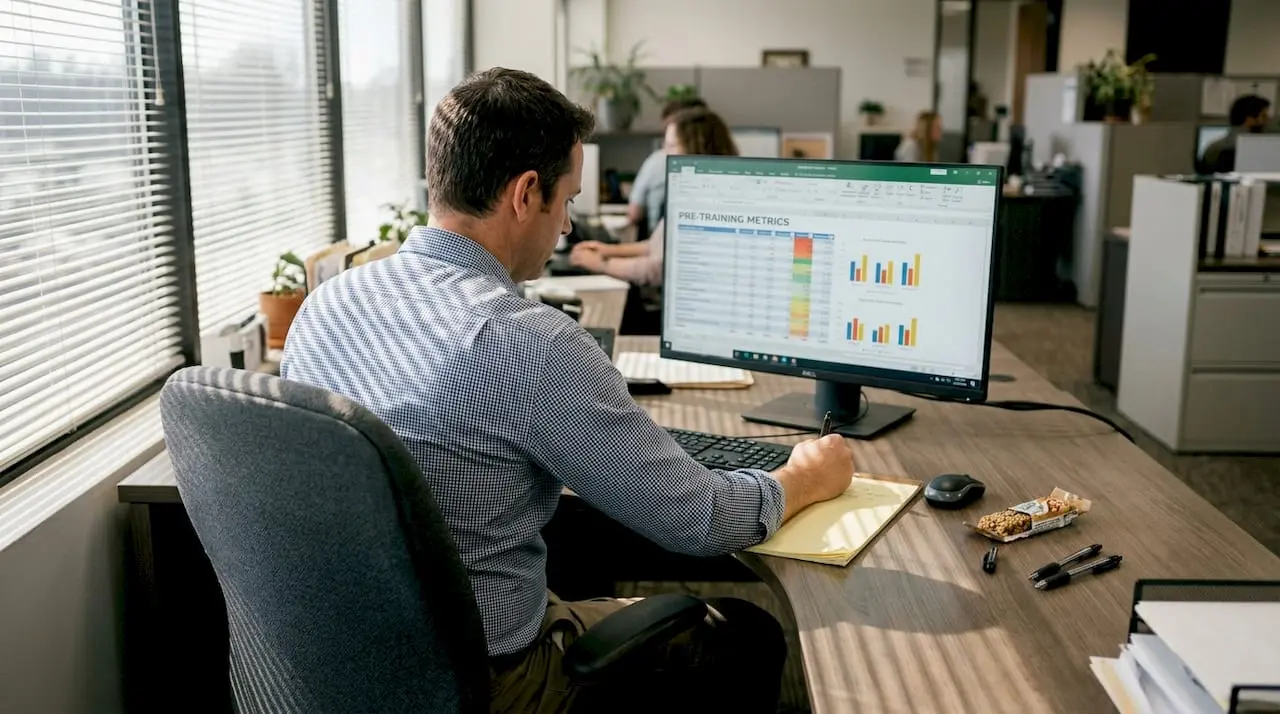 Coordinator reviewing sales training performance data