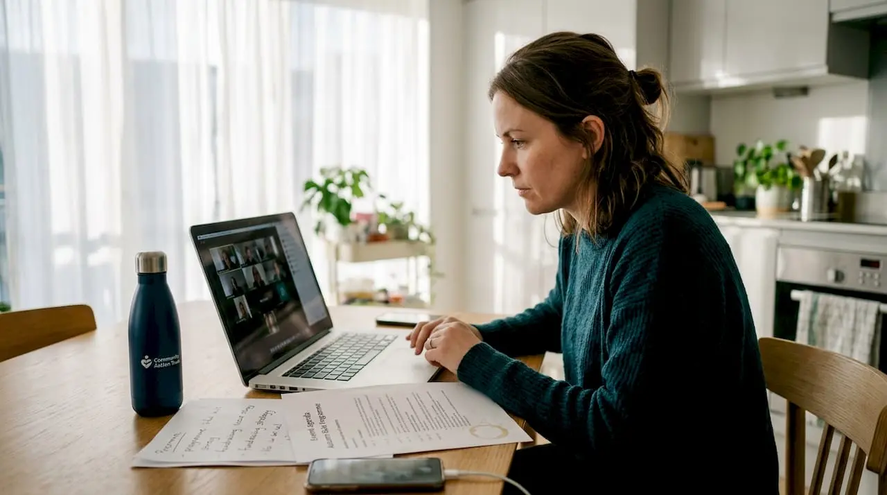 Nonprofit manager in secure virtual meeting at home