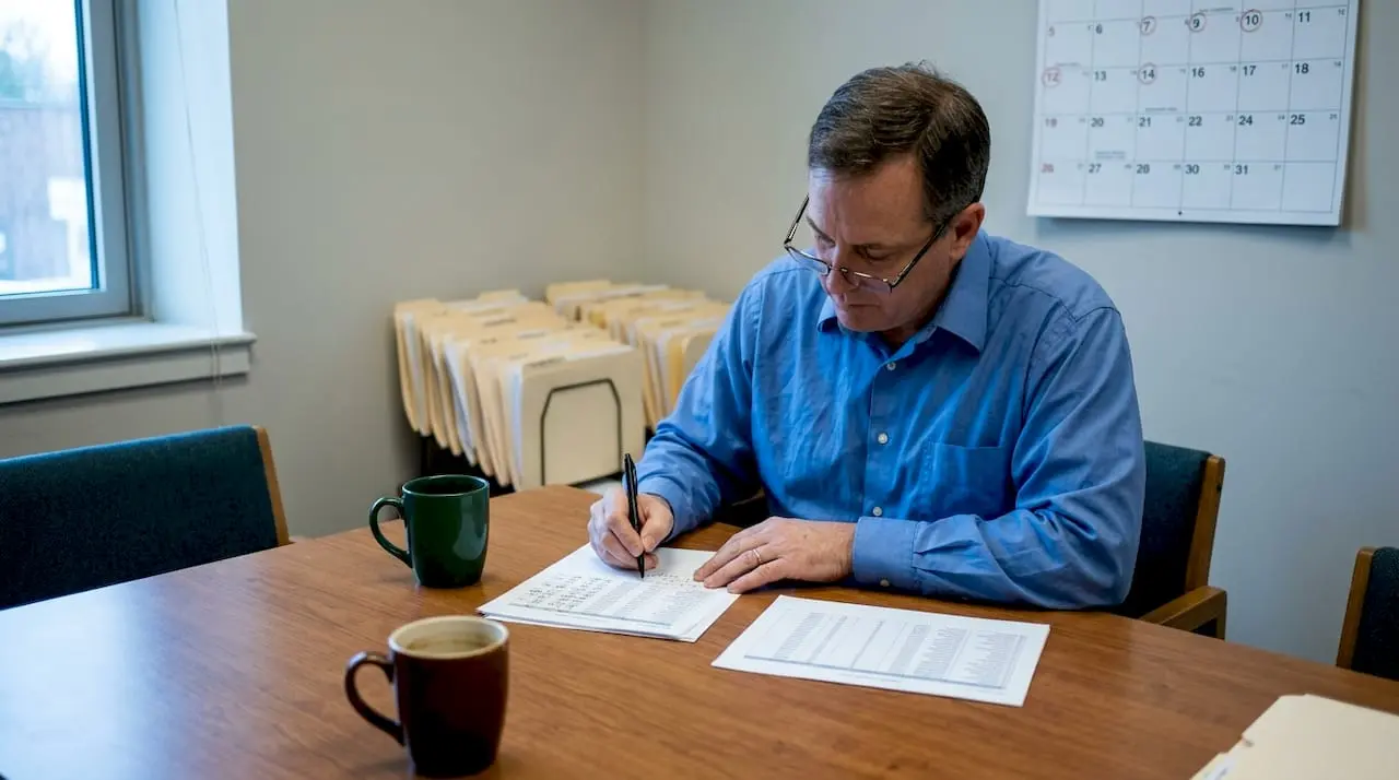 Membership manager reviews renewal paperwork