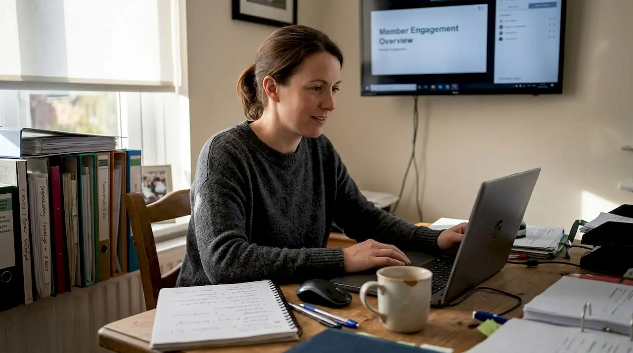 Woman attending virtual training at home