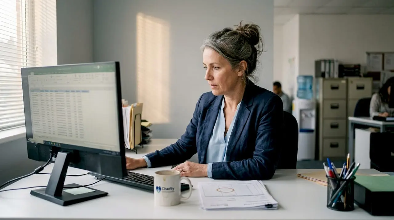 Nonprofit leader reviewing member data security