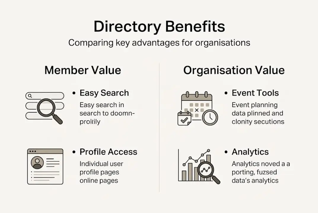 Infographic comparing directory benefits for organisations