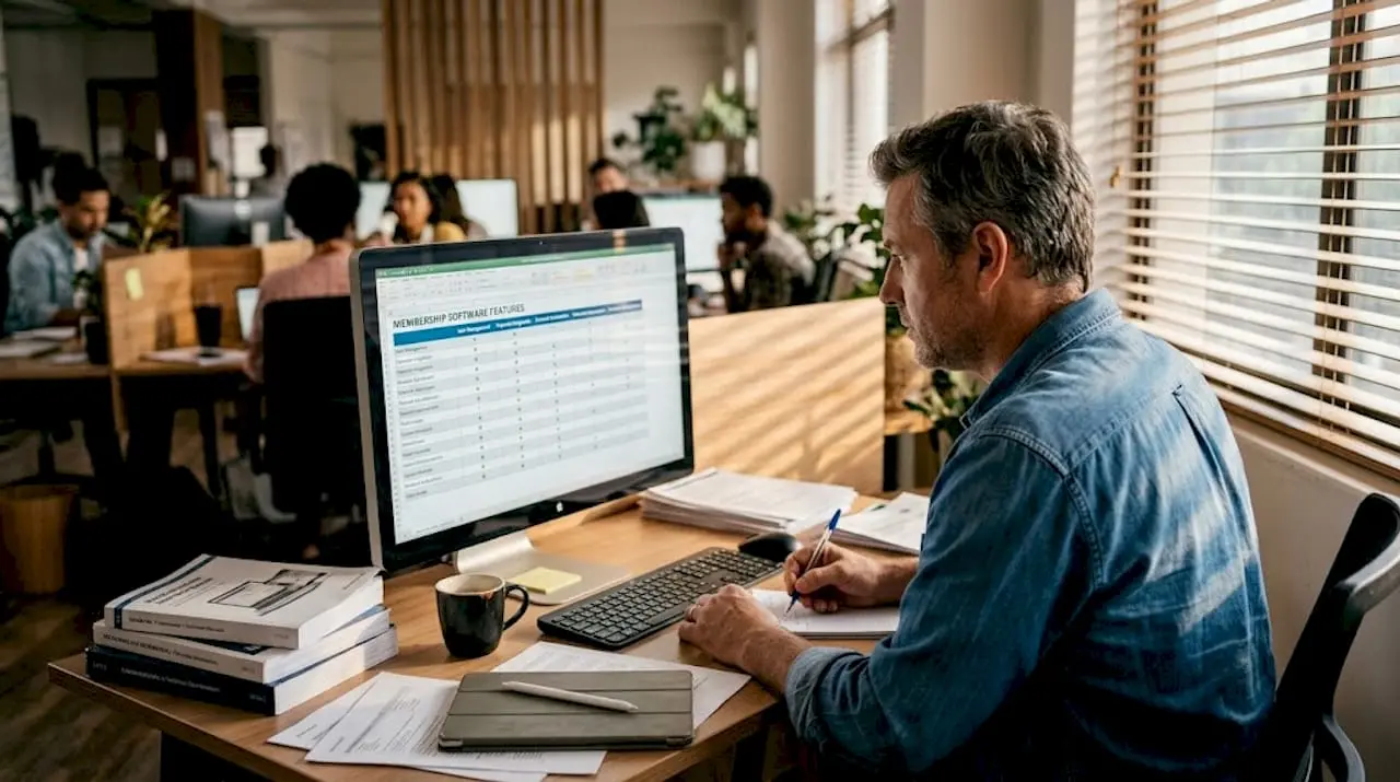 IT manager reviewing membership software features