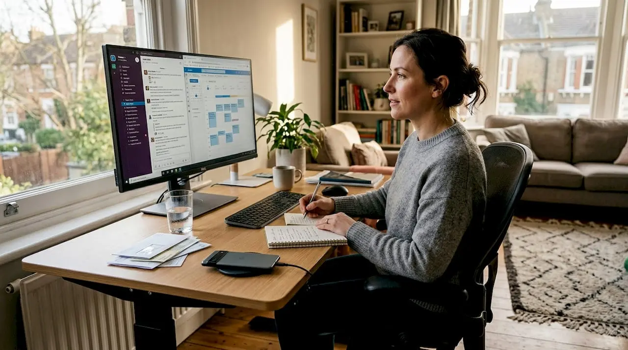 Professional using digital tools in home workspace