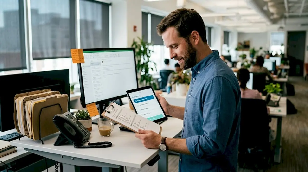 Coordinator reviews digital versus paper onboarding