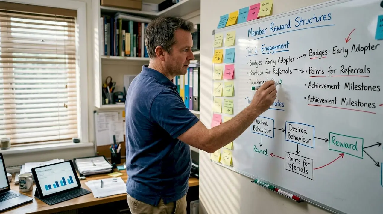 Man mapping gamification strategy at whiteboard